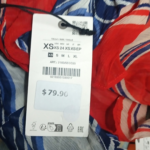 Zara Red and Blue Patterned Blouse - Picture 8 of 8